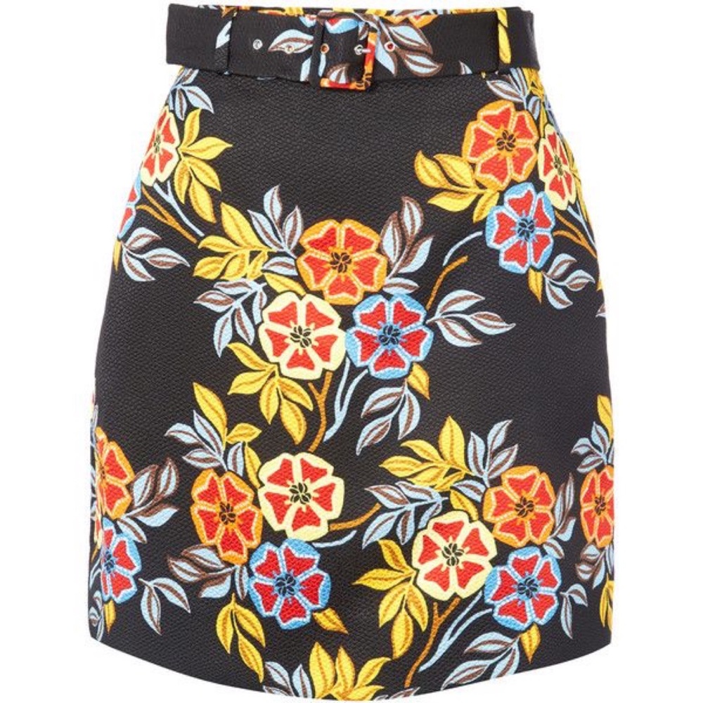 MSGM Floral Print Cloqué Belted Mini Skirt